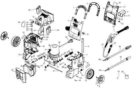 Default Diagram and Parts List for PW1600-BR Type 1 Black and Decker Pressure Washer